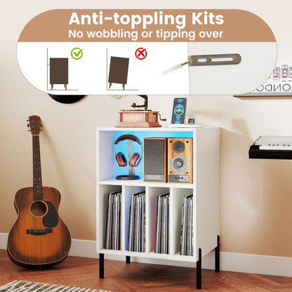 Record Player Stand with LED Light and Charging Station