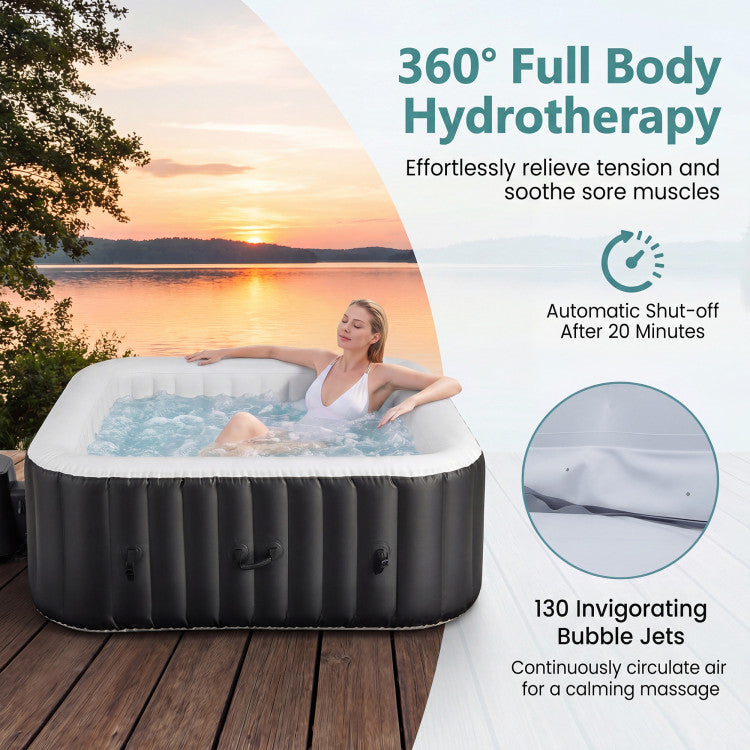 Rectangular Blowup Pool Hottub with 130 Air Jets for 4-6 Person