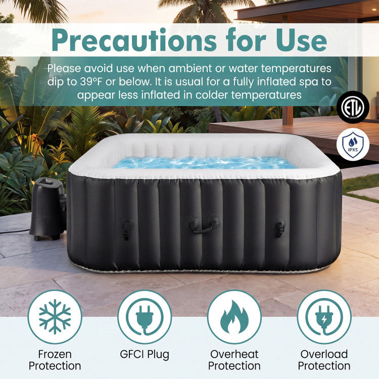 Rectangular Blowup Pool Hottub with 130 Air Jets for 4-6 Person