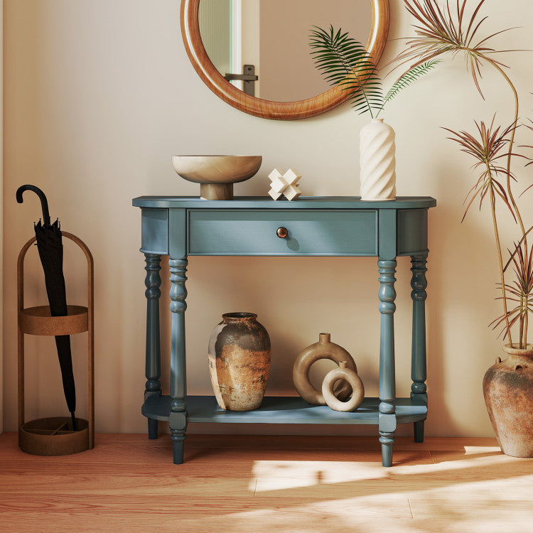 Retro Console Table 36"L Wooden 2-Tier Narrow Behind Couch Foyer Table