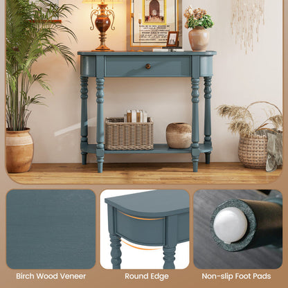 Retro Console Table 36"L Wooden 2-Tier Narrow Behind Couch Foyer Table