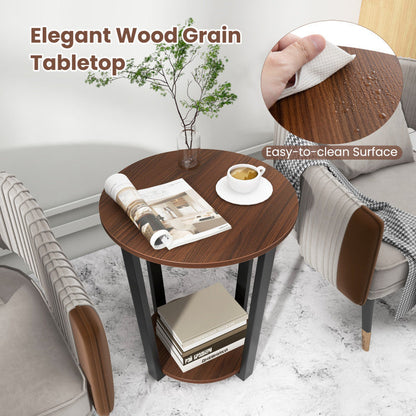 Round End Table with Open Shelf and Metal Frame