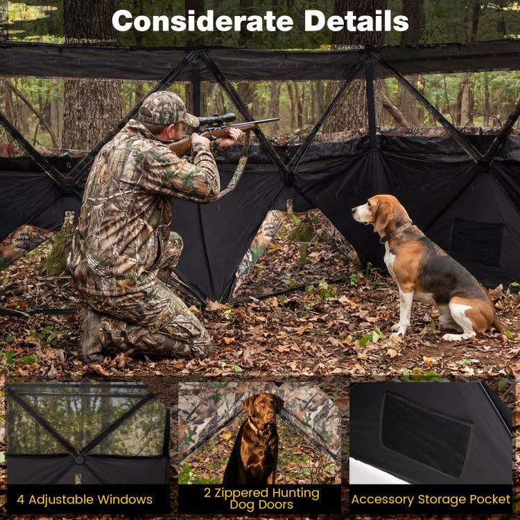 See-Through Hunting Blind Panel with Dog Door Pop up Waterflow Blind for 1-3 People