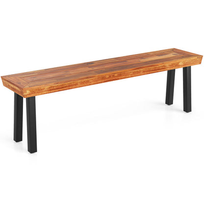 Set of 1 Outdoor Acacia Wood Benches 2-3 People Backless Garden Front Benches with Metal Frame