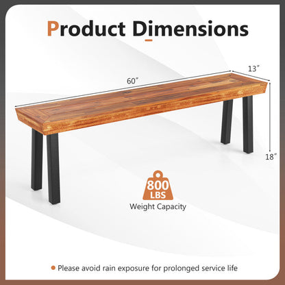 Set of 1 Outdoor Acacia Wood Benches 2-3 People Backless Garden Front Benches with Metal Frame