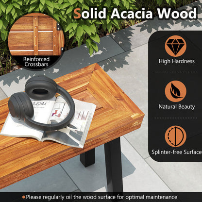 Set of 1 Outdoor Acacia Wood Benches 2-3 People Backless Garden Front Benches with Metal Frame