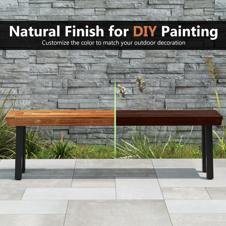 Set of 1 Outdoor Acacia Wood Benches 2-3 People Backless Garden Front Benches with Metal Frame