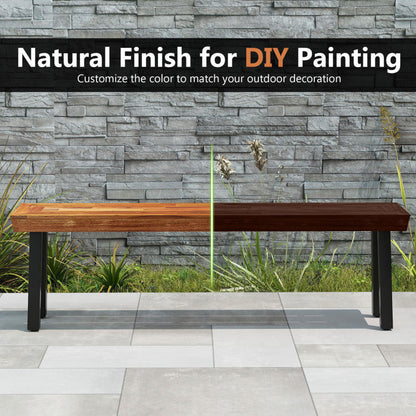 Set of 1 Outdoor Acacia Wood Benches 2-3 People Backless Garden Front Benches with Metal Frame