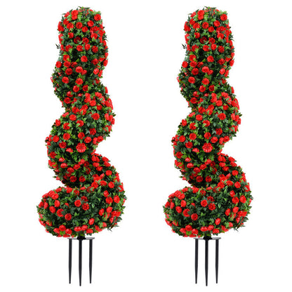 Set of 2 Artificial Spiral Topiary Trees with Sun Protection and Ground Spikes