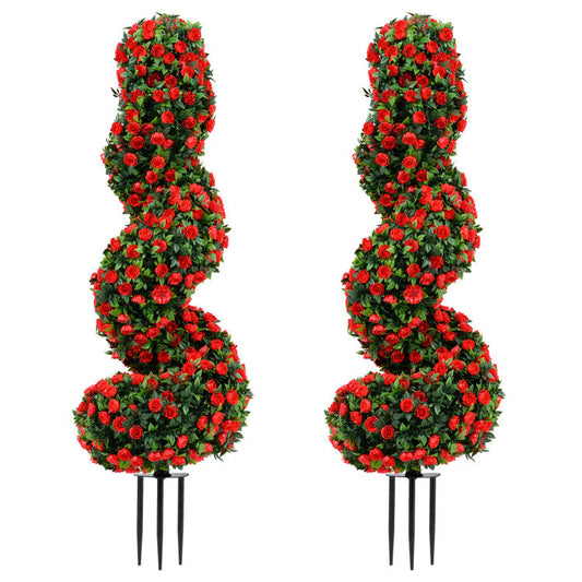Set of 2 Artificial Spiral Topiary Trees with Sun Protection and Ground Spikes