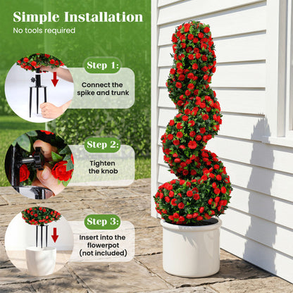 Set of 2 Artificial Spiral Topiary Trees with Sun Protection and Ground Spikes