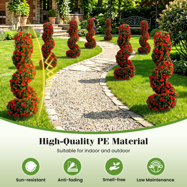 Set of 2 Artificial Spiral Topiary Trees with Sun Protection and Ground Spikes