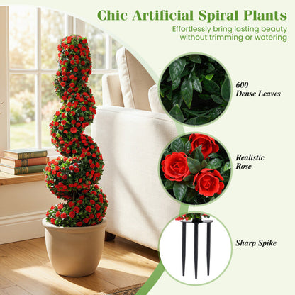 Set of 2 Artificial Spiral Topiary Trees with Sun Protection and Ground Spikes