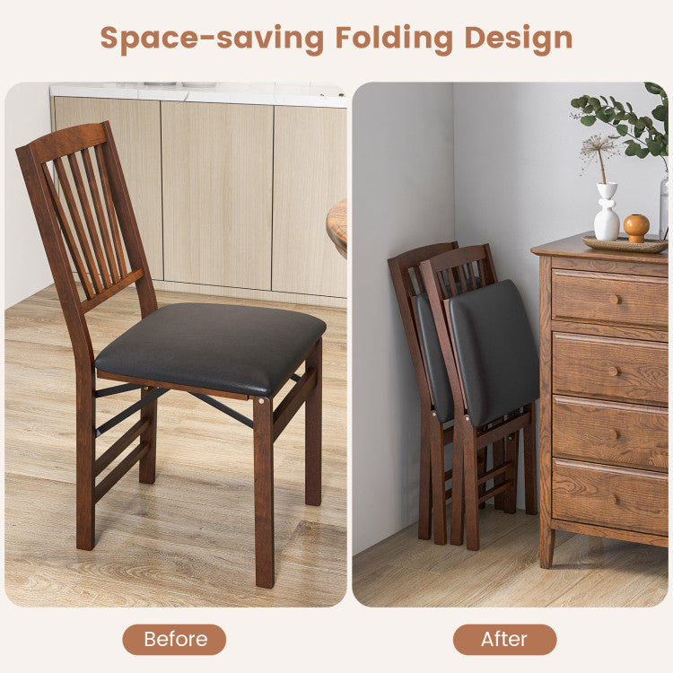Set of 2 Folding Chairs with Padded Seat and Rubber Wood Frame