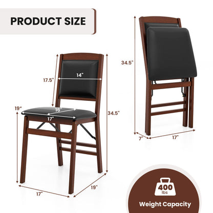 Set of 2 Folding Dining Chairs with Padded Seat and High Backrest