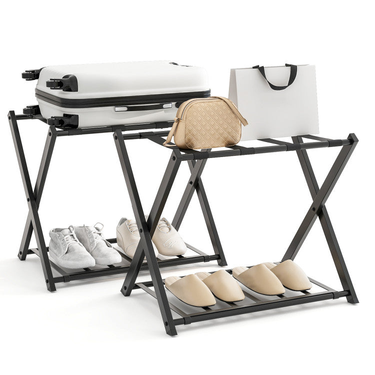 Set of 2 Folding Metal Luggage Rack Suitcase