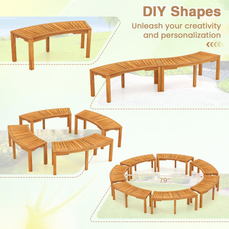 Outdoor Bench Acacia Wood Curved Garden Bench 2-Person