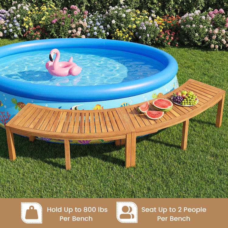 Outdoor Bench Acacia Wood Curved Garden Bench 2-Person