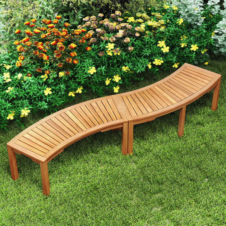 Outdoor Bench Acacia Wood Curved Garden Bench 2-Person