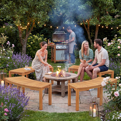 Outdoor Bench Acacia Wood Curved Garden Bench 2-Person