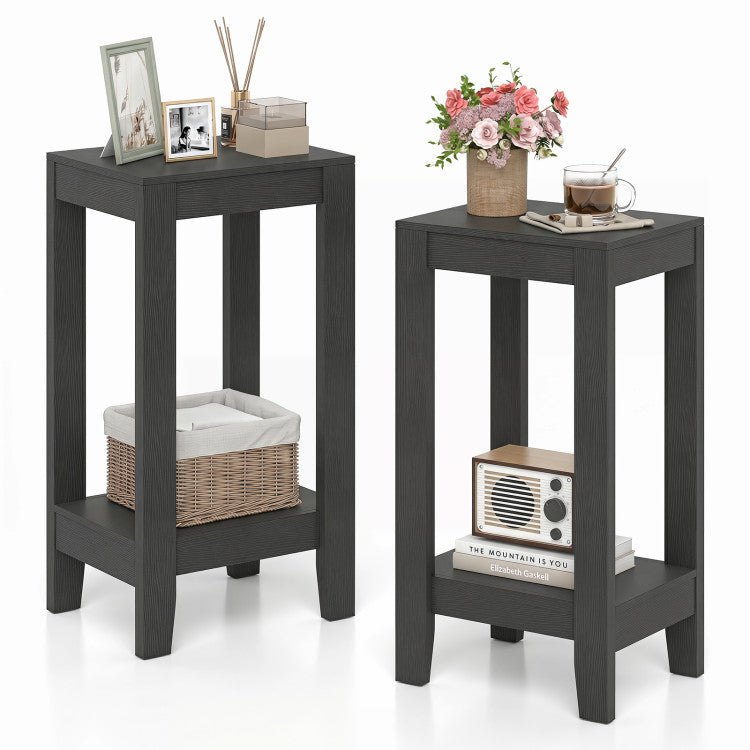 Set of 2 Versatile 2-Tier End Tables with Storage Shelf