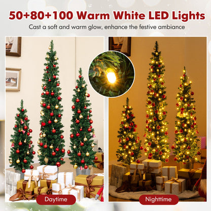Set of 3 Pre-Lit Artificial Christmas Trees with 230 Warm White LED Lights