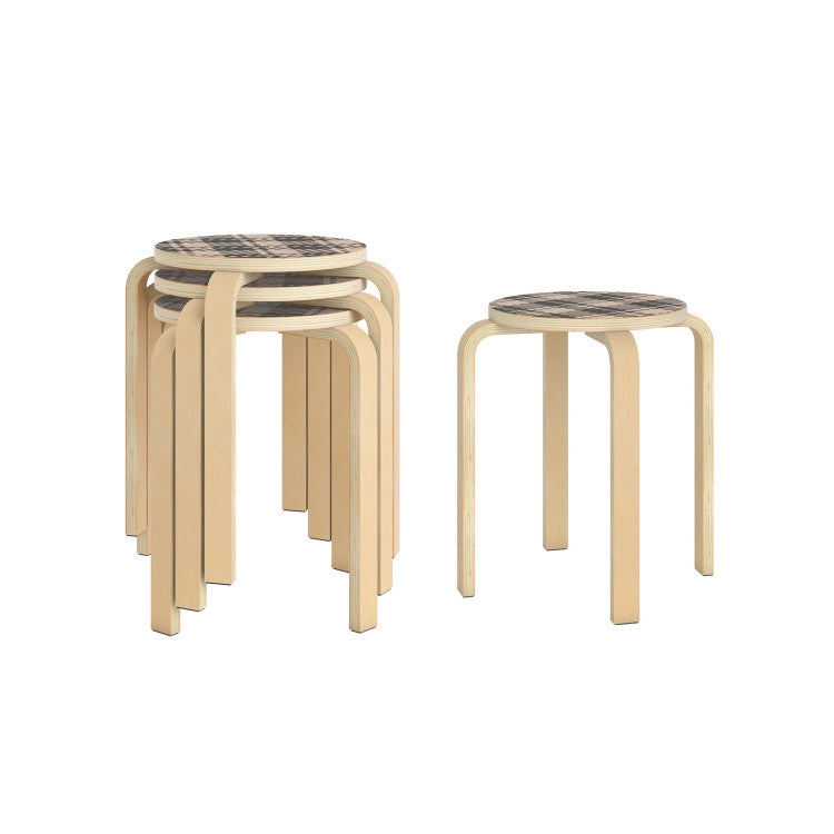 Set of 4 18 Inch Stackable Bentwood Dining Chairs with Round Top
