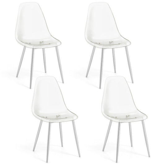 Set of 4 Dining Chairs Modern Plastic Shell Side Chair with Clear Seat and Wood Legs