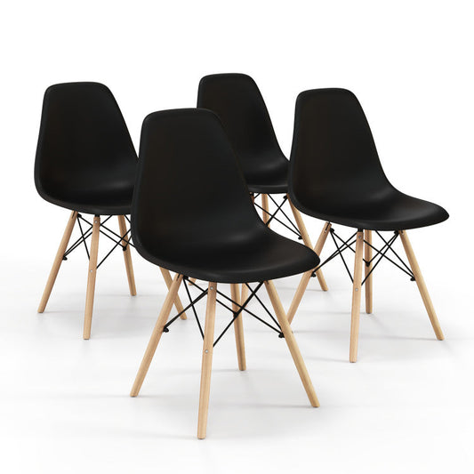 Set of 4 Modern Armless Dining Chairs Plastic Chairs with Wood Legs