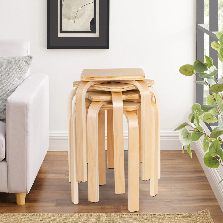 Stackable Stools Set of 4 with Square Top and Rounded Corners