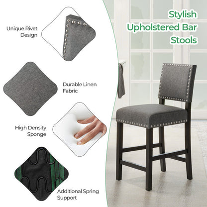 38.5/43.5 Inch Set of 2 Counter Height Chairs with Solid Rubber Wood Frame