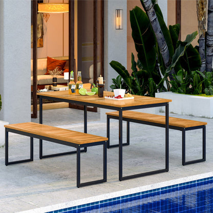 Set of 2 Patio Dining Bench for 2-3 Person Indoor Outdoor