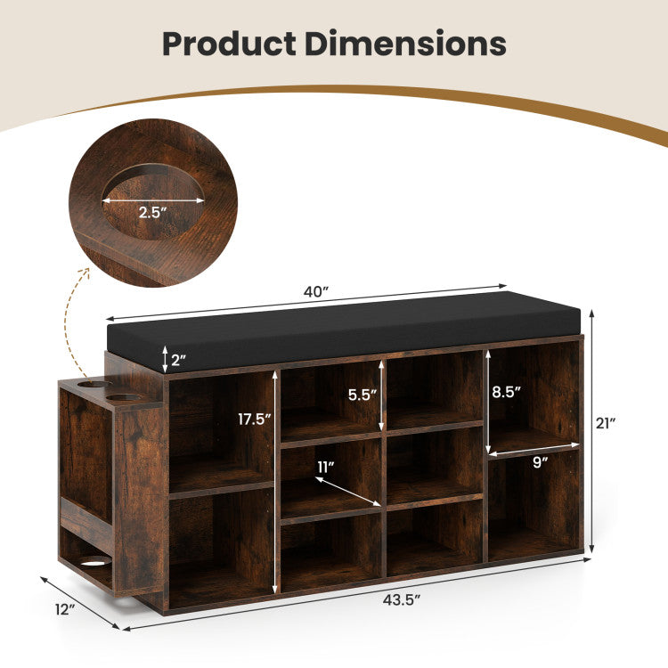 Shoe Storage Bench with Umbrella Stand 10-Cubby Entryway Shoe Rack Organizer