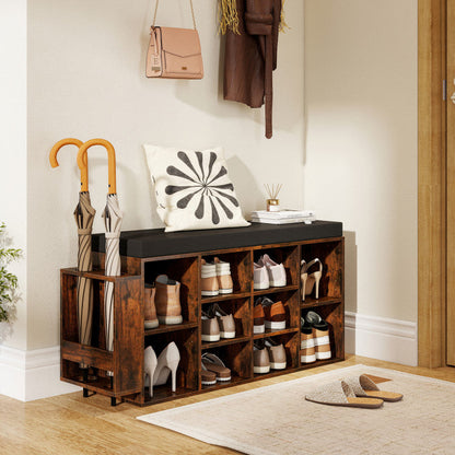 Shoe Storage Bench with Umbrella Stand 10-Cubby Entryway Shoe Rack Organizer