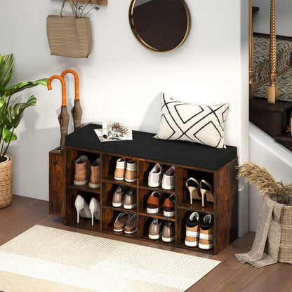 Shoe Storage Bench with Umbrella Stand 10-Cubby Entryway Shoe Rack Organizer