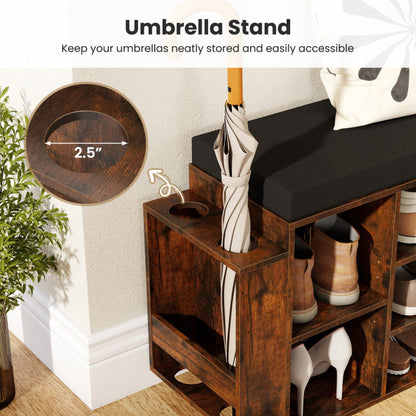 Shoe Storage Bench with Umbrella Stand 10-Cubby Entryway Shoe Rack Organizer