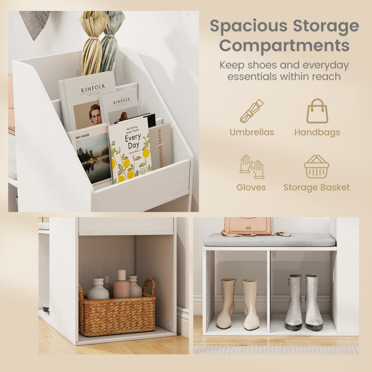 Shoe Storage Bench with Removable Seat Cushion and 6 Storage Compartments