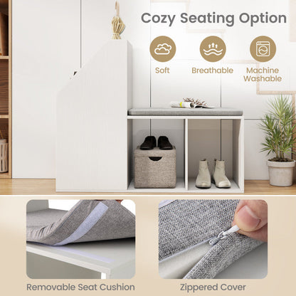 Shoe Storage Bench with Removable Seat Cushion and 6 Storage Compartments