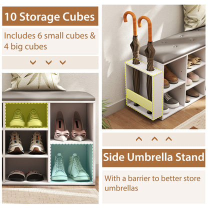 Shoe Storage Bench with Umbrella Stand and Adjustable Shelf