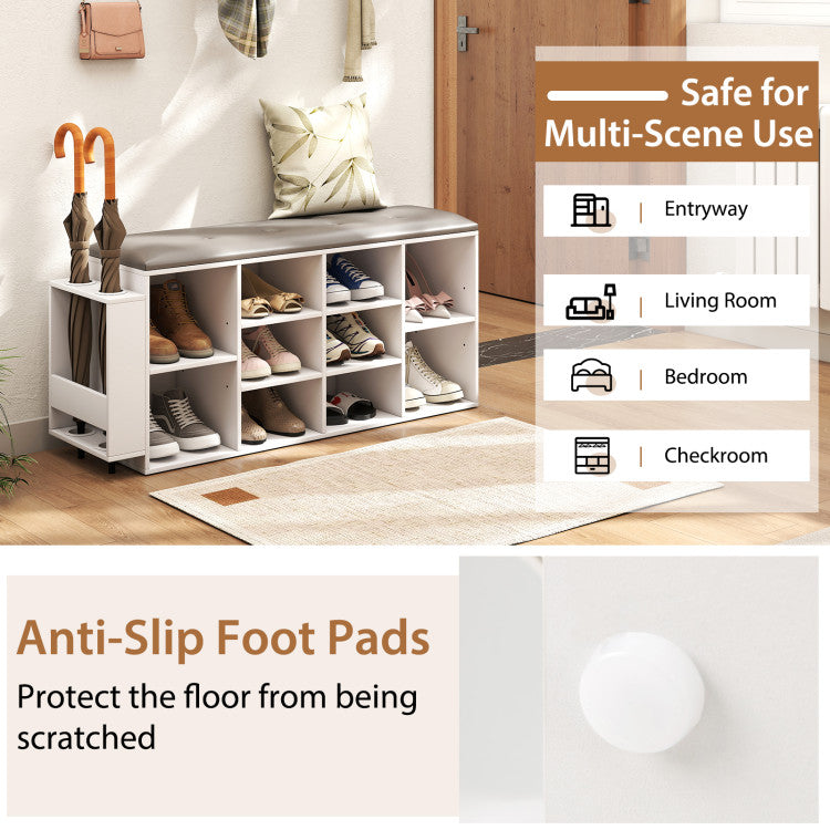 Shoe Storage Bench with Umbrella Stand and Adjustable Shelf