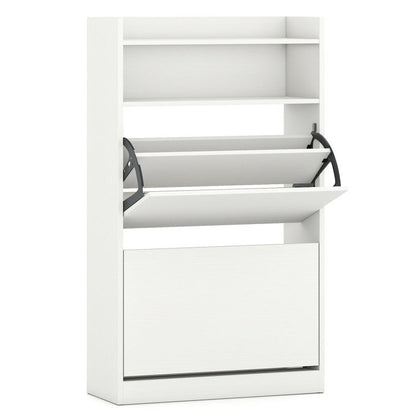 Shoe Storage Cabinet Hidden Shoe Rack with 2 Flip Drawers Adjustable and Removable Shelves