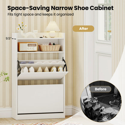 Shoe Storage Cabinet Hidden Shoe Rack with 2 Flip Drawers Adjustable and Removable Shelves