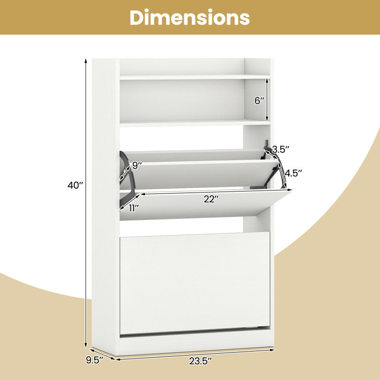 Shoe Storage Cabinet Hidden Shoe Rack with 2 Flip Drawers Adjustable and Removable Shelves