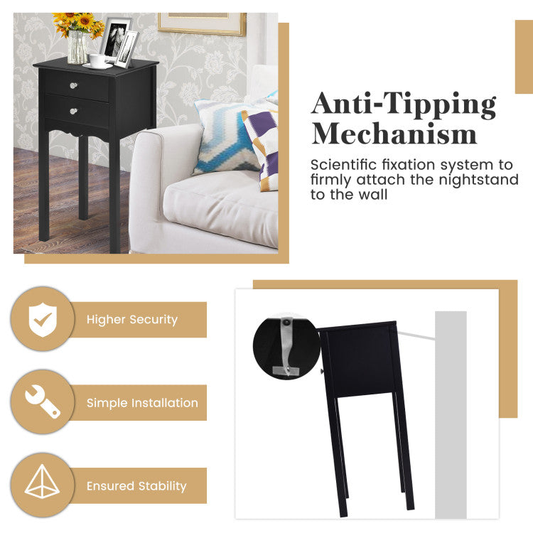Practical Sturdy Vintage Side End Table with 2 Storage Drawers