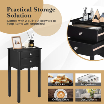 Practical Sturdy Vintage Side End Table with 2 Storage Drawers