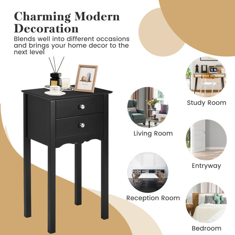 Practical Sturdy Vintage Side End Table with 2 Storage Drawers
