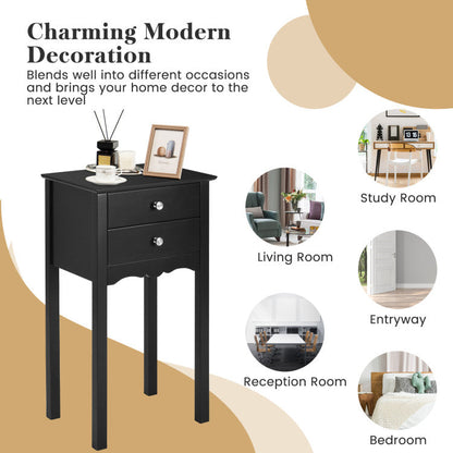 Practical Sturdy Vintage Side End Table with 2 Storage Drawers