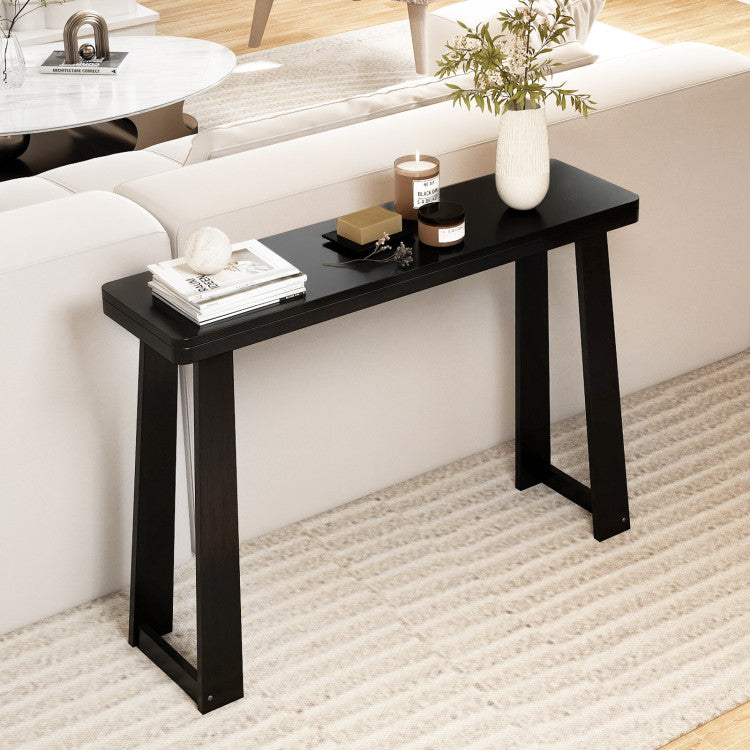 Solid Rubber Wood Console Table 43inch Narrow Entryway Table with Thick Tabletop and Stable Base