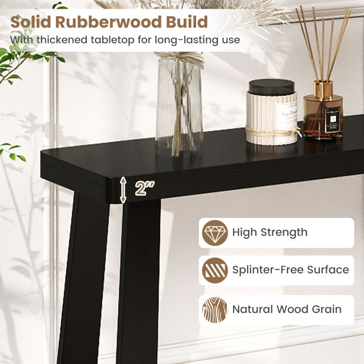 Solid Rubber Wood Console Table 43inch Narrow Entryway Table with Thick Tabletop and Stable Base