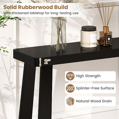Solid Rubber Wood Console Table 43inch Narrow Entryway Table with Thick Tabletop and Stable Base
